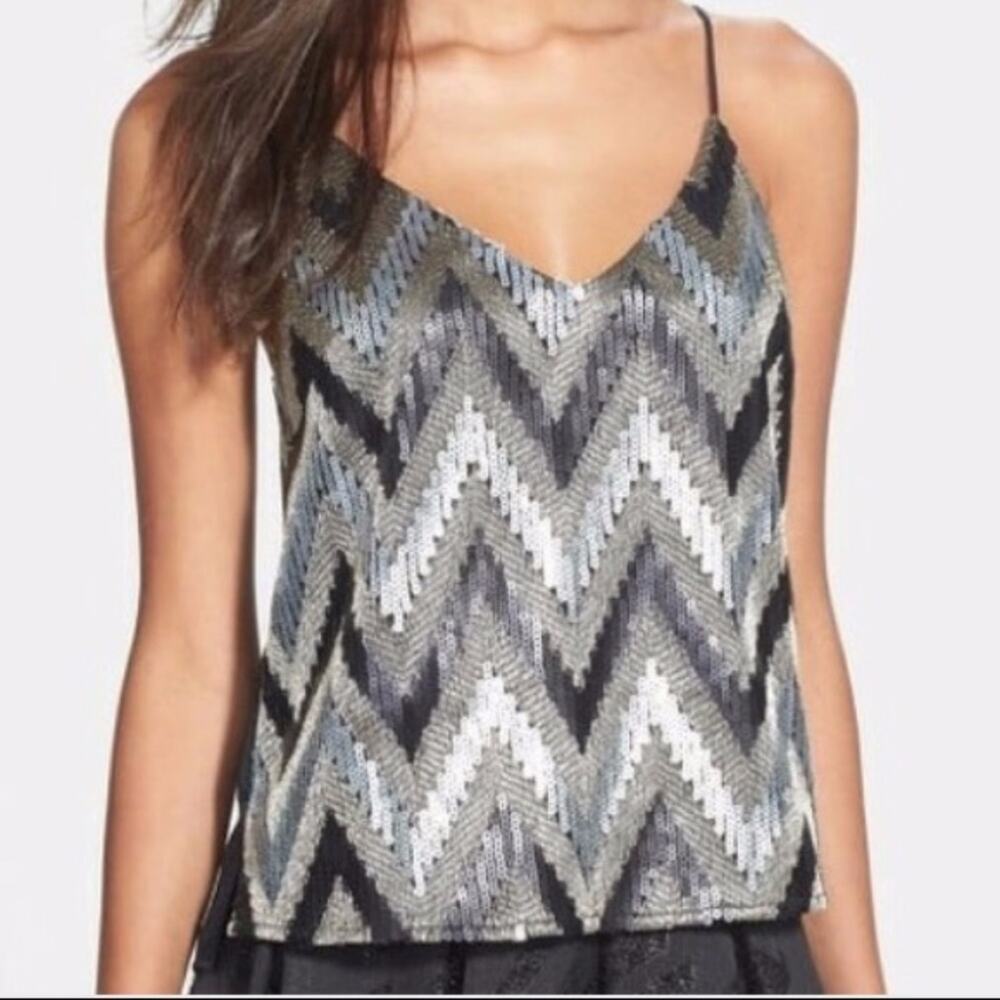 Astr The Label Chevron Sequin Spaghetti Tank Top Size Small